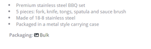 L045 - Grill BBQ Set - 5pc $51.98 ( price includes laser engraved logo) minimum 10